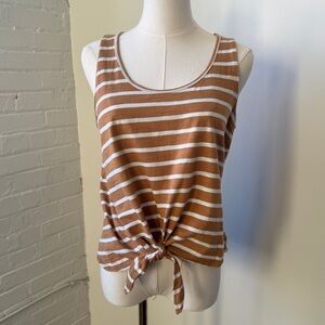 Wishlist Tan and White Striped Front Tied Tank Top